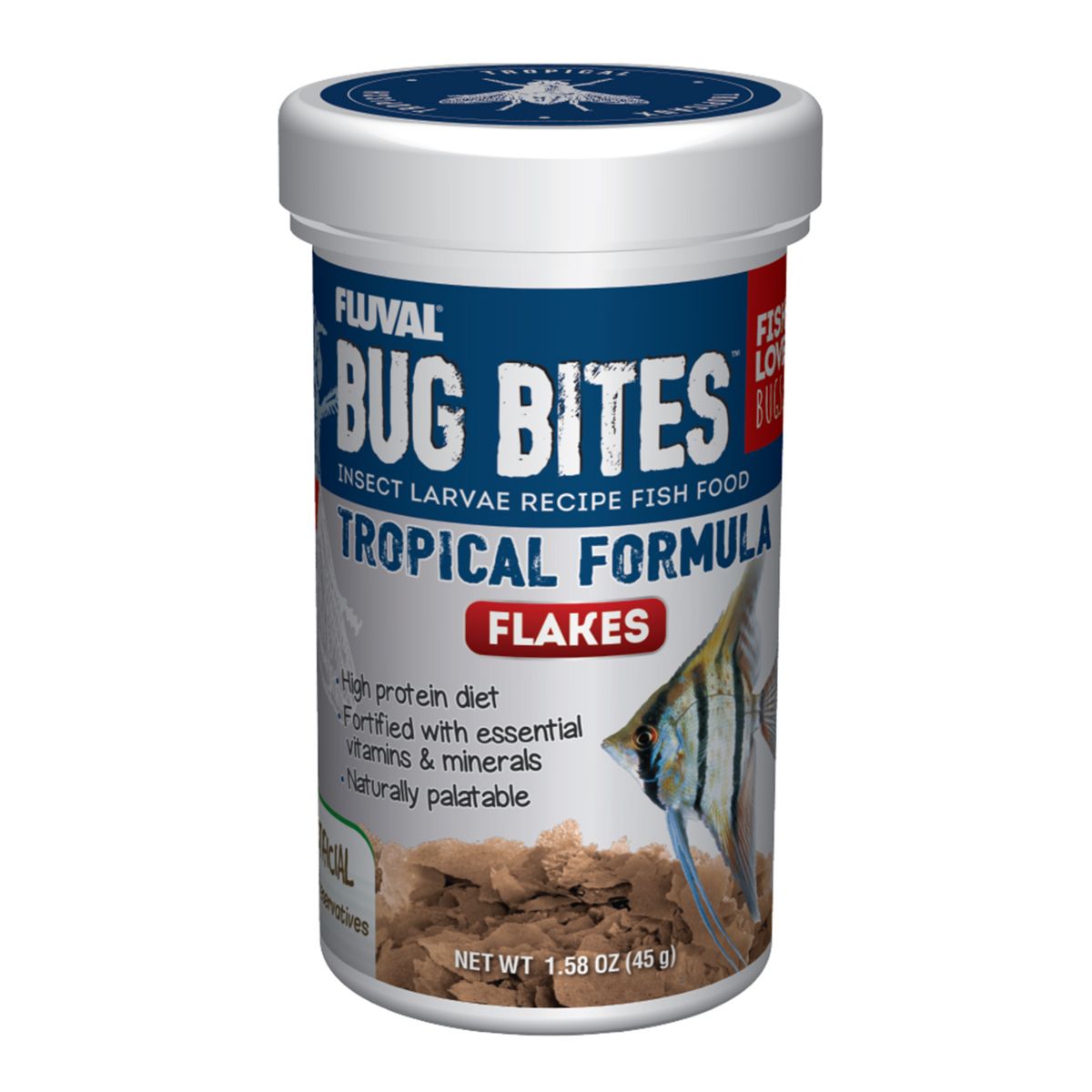 Barattolo di cibo per pesci in scaglie Fluval Bug Bites Tropical Formula